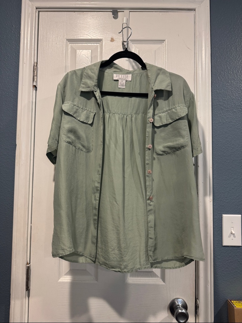Perry Ellis Light Sage Green Petite Silk Blouse